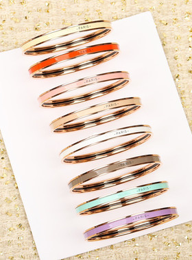 欧美轻奢女黄铜镀金珐琅手镯字母