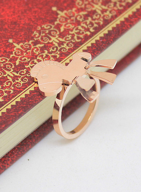 童趣风立体钛钢玫瑰金礼物尾戒