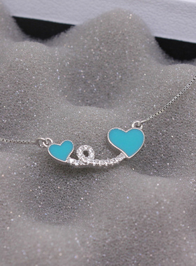 韩国925银爱心镶钻防过敏锁骨链