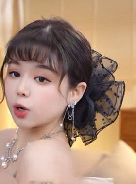高级感网纱波点大肠发圈超大号蓬松发绳女百搭花苞头绳发饰显发量