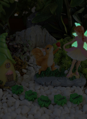 亚马逊创意树脂花仙子和松鼠花园庭院仙子雕像幸运草铺面石和房子