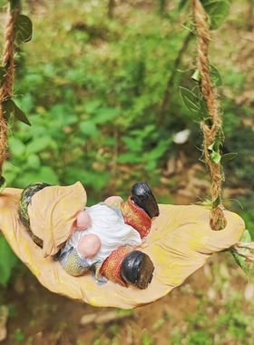 花园侏儒小矮人攀爬绳树脂工艺品摆件装饰品庭院独立站树脸