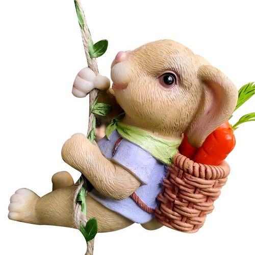 小兔子爬绳子花园庭院树木挂件装饰阳台户外园林可爱树脂动物摆件-图3