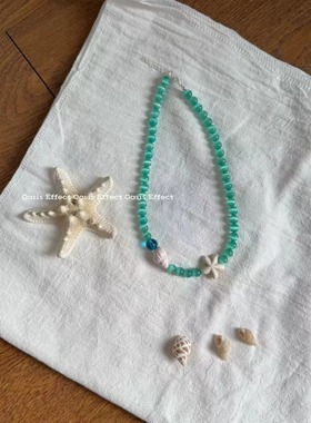 OASIS 玻璃海陶瓷海星贝壳蓝色猫眼石项链少女海边度假风春夏小众