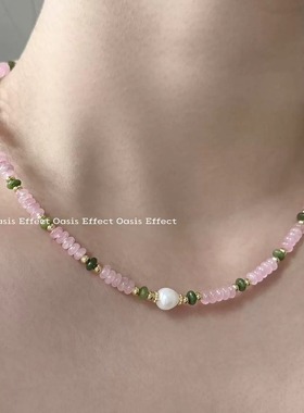 OASIS 略施粉黛粉水晶釉玉串珠项链天然石春夏气质小众锁骨链颈链