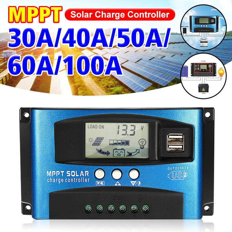 MPPT太阳能控制器30A100A全自动充放电通用接12v24V48V光伏板 - 图0