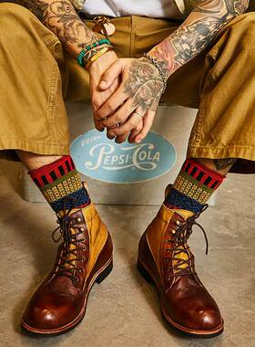 Men's Leather Retro Martin Boots Winter 男机车短靴做旧马