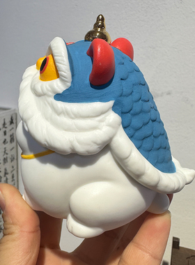 陶瓷可爱招财舞狮猫家居小摆件办公室桌面书架国潮醒狮工艺品装饰