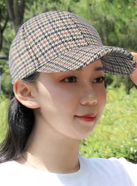帽子新款显脸小可调节千鸟格百搭