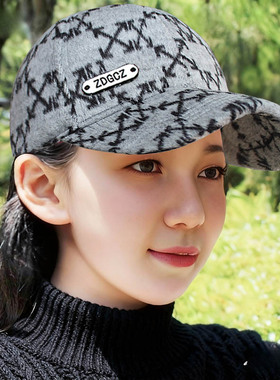 帽子女洋气百搭鸭舌帽秋冬季加厚保暖棒球帽户外可调节防晒遮阳帽