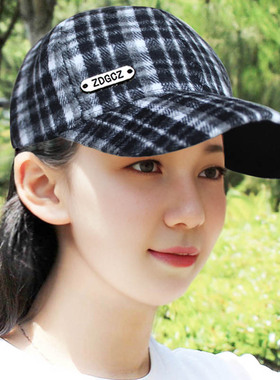 帽子女格子百搭鸭舌帽加厚新款棒球帽户外洋气可调节保暖遮阳帽25