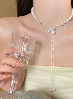 鸢尾花珍珠抽拉式轻奢锁骨链