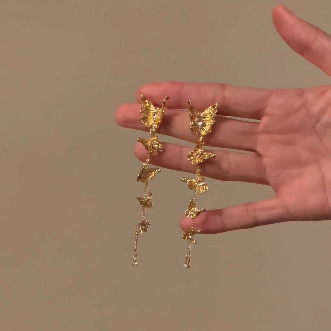 金色蝴蝶流苏耳饰轻奢高级感个性简约时尚百搭气质耳环耳钉秋冬,淘宝优惠券,粉丝福利购,淘宝优惠卷