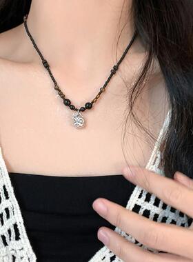 祥瑞狮子串珠项炼女子新中国民族风格锁骨炼小众设计运动衫炼装饰