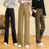 Черные демисезонные флисовые штаны, высокая талия, 2023 года, свободный прямой крой