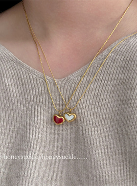 忍冬HONEYSUCKLE 简约法式红色爱心钛钢项链高级感不掉色桃心吊坠