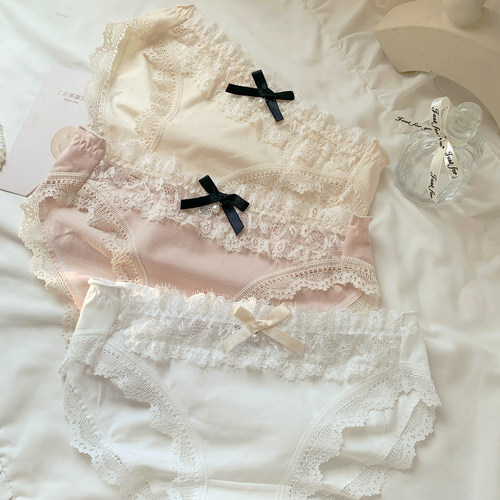 森日和叶甜美风蝴蝶结蕾丝边内裤女生2026新款可爱纯棉女士三角裤 - 图2