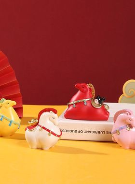 生肖马树脂小摆件马年吉祥物车载桌面装饰摆件小马公仔圣诞小礼物