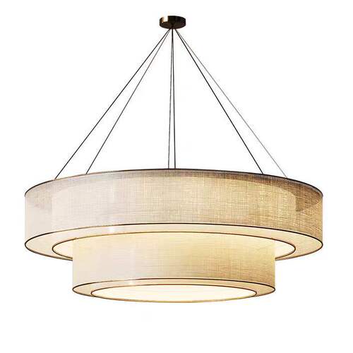 新中式圆形包厢吊灯客厅卧室书房餐厅灯中国风禅意茶室饭店布艺灯 - 图3