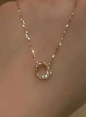 半月细项链月牙闪闪钻极简小众锁骨链轻奢轻高级奢精致情人节礼物