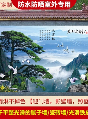 山水风景画防水防晒室外贴画迎门墙大福字影壁墙照壁大门入户装饰