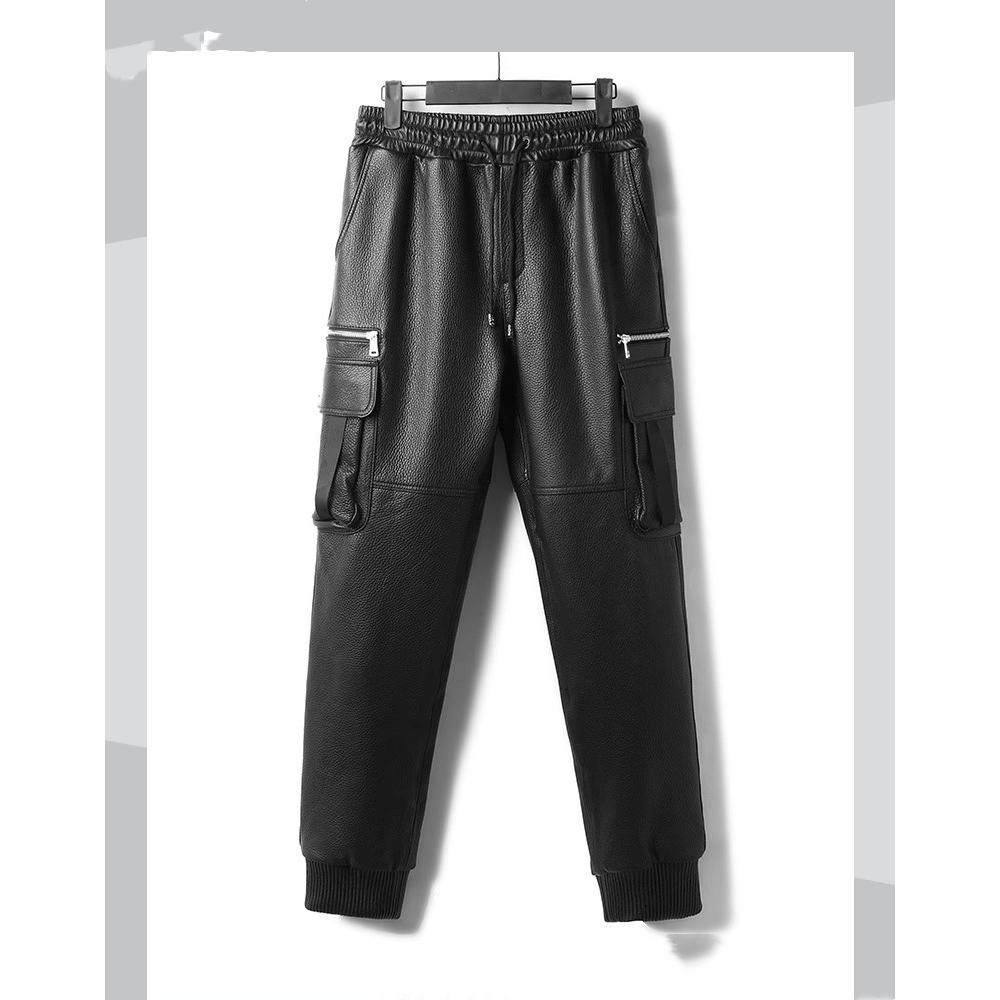 秋冬新款骑行摩托车真皮皮裤男牛皮裤哈伦裤长裤子男宽松潮流时尚,淘宝优惠券,粉丝福利购,淘宝优惠卷