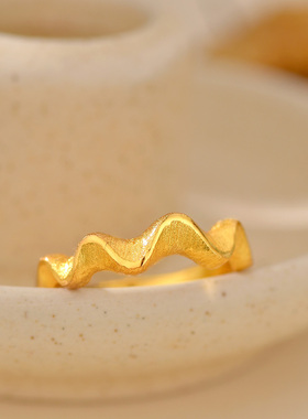 波浪素圈戒指仿真金色开口指环
