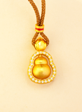 镀黄金色拉丝镶钻项链百搭挂坠