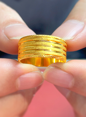 磨砂拉丝底车龙纹戒指铜镀金色