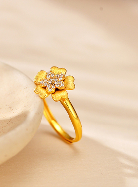 拉丝镶嵌锆石小花瓣戒指小众设计