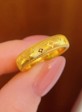 镀黄金色拉丝四芒星戒指小巧指环