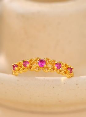 玫瑰新月黄金色戒指女款开口指环