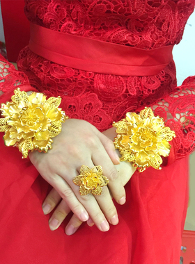 霸气风结婚铜镀金开口龙凤手镯