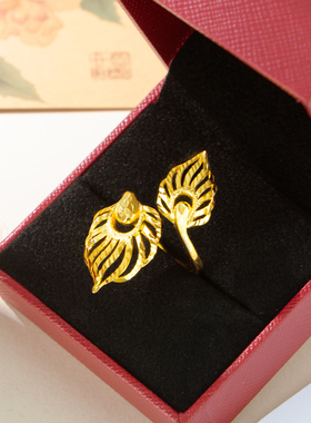 镀黄金色镂空凤尾小众设计戒指