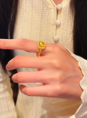 新款镀黄金色小方糖戒指质感指环