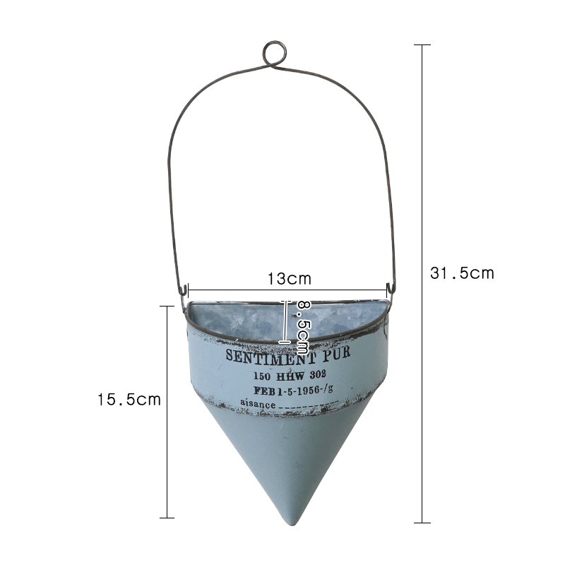 爱上花园 YM薄铁皮易变形铁艺做旧宽边漏斗壁挂花盒吊盆150HHW30W - 图2