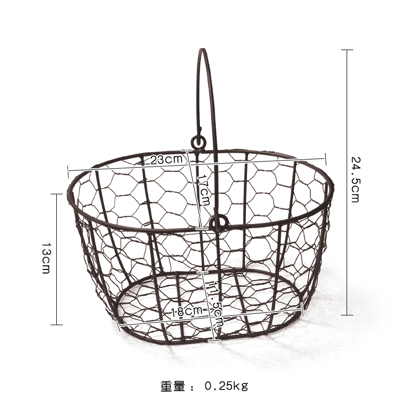 爱上花园 园艺杂货 家居收纳 铁线编织椭圆单把铁丝提篮 铁线篮子 - 图2