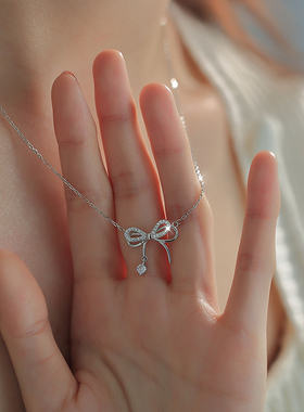 鞠婧祎同款纯银蝴蝶结项链