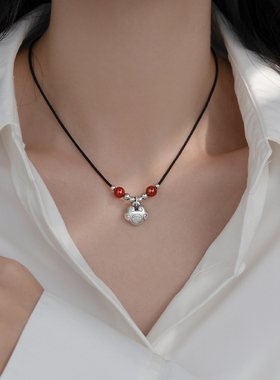 999纯银项链平安锁锁骨链复古风