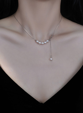 施家珍珠项链抽拉多种戴法纯银