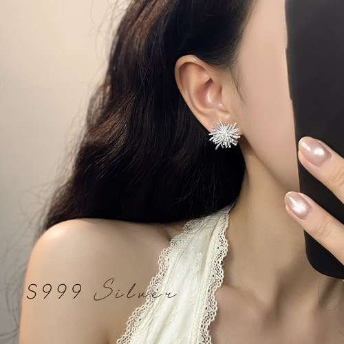 999纯银耳针烟花耳钉女轻奢小众高级感气质耳环2026新款爆款耳饰 - 图1