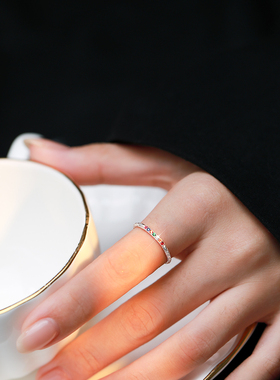 925纯银戒指女彩虹食指戒