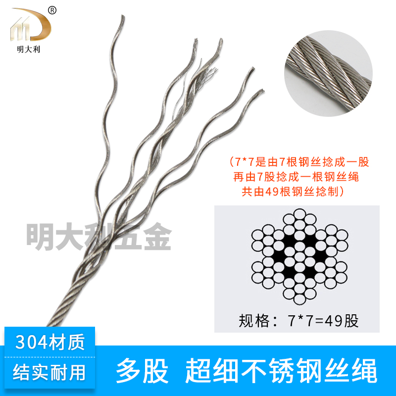 2mm正宗304不锈钢丝绳牵引绳晾衣绳晒衣绳钢丝线电梯绳丝柔软钢丝 - 图0