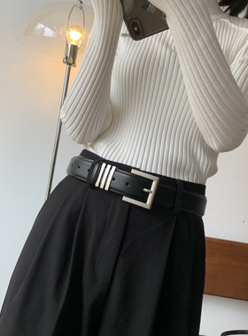男女哑光银扣真皮欧美ins风腰带