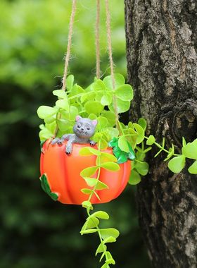 微景观多肉摆件树脂工艺品可爱南瓜挂挂式悬挂式创意美式挂盆