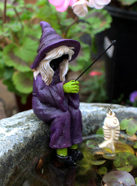 跨境新款万圣节鬼节钓鱼树脂工艺品摆件钓鱼鱼缸摆件装饰品礼