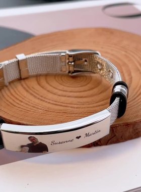 跨境爆款不锈钢手镯彩印手环个性时尚情人节礼物网状表带手链饰品