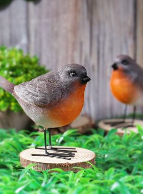 园艺知更鸟动物盆景摆件花园场景搭配树脂工艺品软装装饰