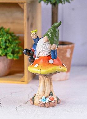 精灵趴蘑菇欢迎牌摆件美式花园庭院侏儒小矮人盆景装饰品树脂工艺