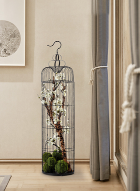 鸟笼梅花艺术品落地摆件样板房